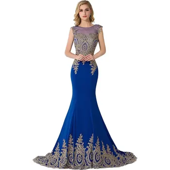 Dámské šaty Luxusní krajkové šaty s flitry a průsvitným živůtkem pro večerní události Barva: Safírová, Velikost: 3XL