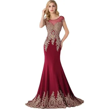 Dámské šaty Luxusní krajkové šaty s korálky a průsvitným živůtkem pro ples Barva: Bordová, Velikost: 2XL
