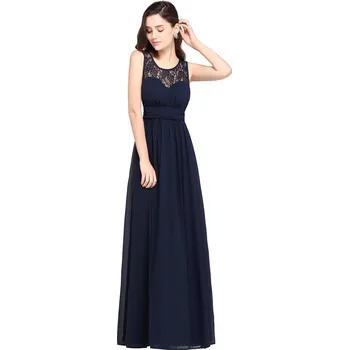 Dámské šaty Jednoduché dlouhé šaty s krajkovým živůtkem pro družičky a svatby Barva: Tmavě Modrá, Velikost: 3XL