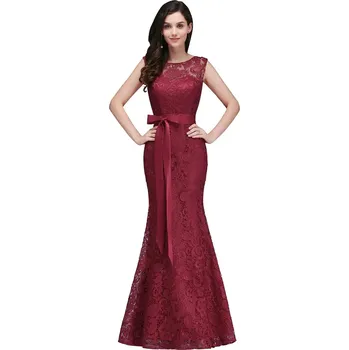 Dámské šaty Dlouhé krajkové šaty s mašlí a saténovým páskem pro ples či svatbu Barva: Bordová, Velikost: 3XL