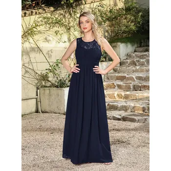 Dámské šaty Dlouhé šifonové šaty s krajkovými zády a páskem pro společenské akce Barva: Tmavě Modrá, Velikost: XL