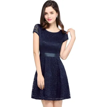 Dámské šaty Dlouhé šaty s krátkým rukávem a mašlí pro večerní slavnostní akce Barva: Tmavě Modrá, Velikost: 4XL