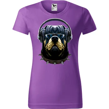 Dámské tričko levne-damske-bavlnene-tricko-potisk-rotvajler Velikost dámská trička Basic: XL šířka 56, délka 67, Odstín dámské tričko Basic: Fialkové