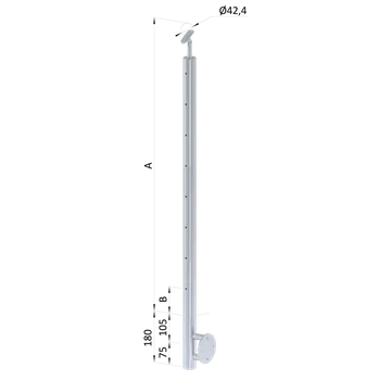 Zábradlí Nerezový sloup, boční kotvení, 8 děrový průchozí na lanko, vrch nastavitelný, (ø 42.4x2mm), broušená nerez K320 /AISI304