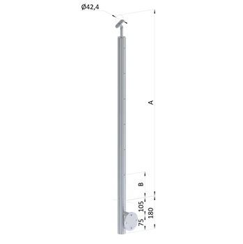 Zábradlí Nerezový sloup, boční kotvení, bez výplně, 6 řadový se závitem M6, vnitřní, vrch nastavitelný, (ø 42.4x2mm), broušená nerez K320 /AISI304