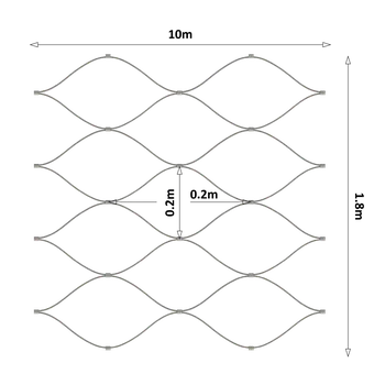 Pletivo Nerezová lanková síť, 1.8m x 10m (šxd), oko 200x200 mm, tloušťka lanka 2mm, AISI316