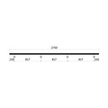 Madlo dřevěné (2750mm), materiál: buk, broušený povrch s černým nátěrem RAL 9005, set: 4 ks úchyt, madlo s ukončením