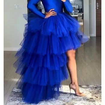 Dámská sukně Dlouhá tylová sukně s vrstveným designem pro svatební či plesový styl Barva: Modrá