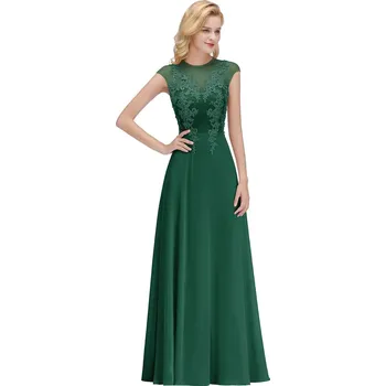 Dámské šaty Dlouhé šifonové šaty s perlami a krajkou pro svatby a formální události Barva: Zelená, Velikost: XS