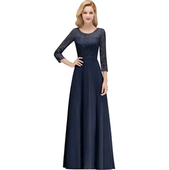 Dámské šaty Dlouhé šifonové šaty s krajkou a páskem pro formální příležitosti Barva: Tmavě Modrá, Velikost: 3XL