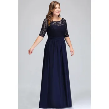 Dámské šaty Dlouhé krajkové šaty s šifonem pro svatební hosty a plesy Barva: Tmavě Modrá, Velikost: 5XL