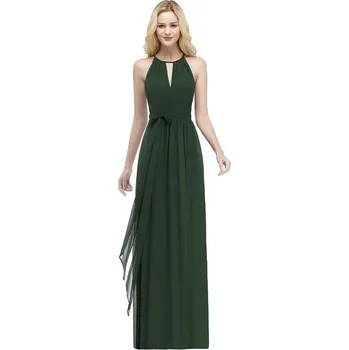 Dámské šaty Dlouhé šifonové šaty s halter výstřihem a páskem pro slavnostní hosty Barva: Zelená, Velikost: 4XL