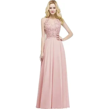 Dámské šaty Dlouhé šifonové šaty s perličkami a halter výstřihem pro formální události Barva: Růžová, Velikost: L