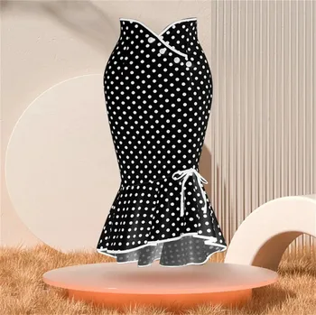 Dámská sukně Středně dlouhá puntíkovaná sukně s volány v retro stylu Barva: Černá, Velikost: L