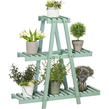 Stojan na květiny Stojan na rostliny Outsunny se 3 úrovněmi pro 6 květináčů, odolný vůči povětrnostním vlivům, 76 cm x 26 cm x 76 cm, světle zelený