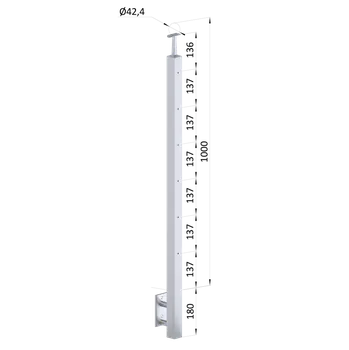 Zábradlí Nerezový sloup, boční kotvení, 6 řadový M6, vnější,vrch pevný