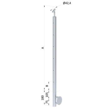 Nerezový sloup, boční kotvení, 6 děrový průchozí na lanko, vrch nastavitelný, (ø 42.4x2mm), broušená nerez K320 /AISI304