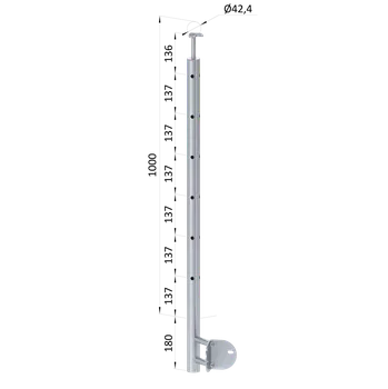 Zábradlí Nerezový sloup, boční kotvení rohové, 6 děrový, rohový: 90°, vrch pevný (ø 42.4x2mm), broušená nerez K320 /AISI304