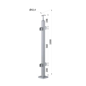 Zábradlí Nerezový sloup, vrchní kotvení, výplň: sklo, průchozí, vrch pevný (40x40mm), broušená nerez K320 /AISI304