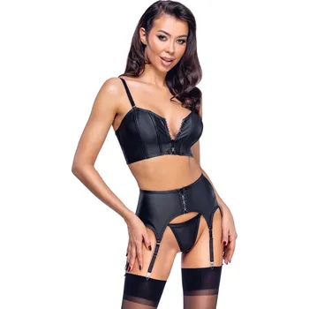 Dámská erotická souprava Cottelli Corset Top Suspender Set Matte Look 2251450 Black Velikost L
