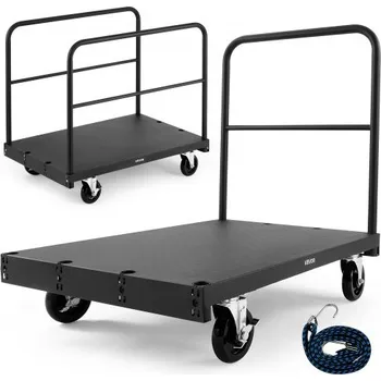 VEGOR Vozík na sádrokarton, nosnost 816 kg, ocelový panelový vozík 2 v 1 s otočnými kolečky 12,5 mm, plošinový vozík 91,4 x 61 cm se 3 bočními madly pro továrnu, sklad, garáž, černý