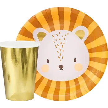 Party dekorace Sada papírového nádobí Lev Safari na narozeninovou oslavu, 24 ks