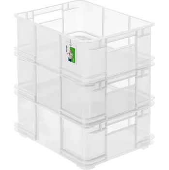 Úložný box 3x Průhledný kontejner BRUNO L – odolný box se 4 úchyty