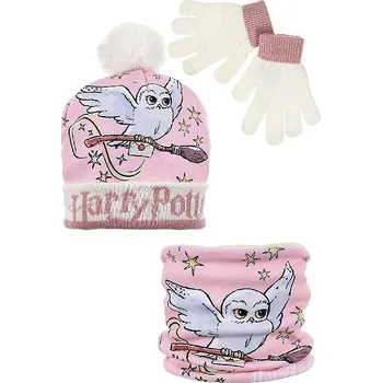 Čepice Harry Potter - souprava čepice, nákrčník a rukavice, krémová, 52