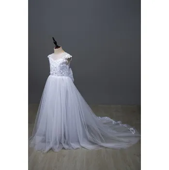 Dívčí šaty Dívčí tylové šaty s mašlí a vlečkou pro svatební či slavnostní den Barva: Bílá, Velikost: 3