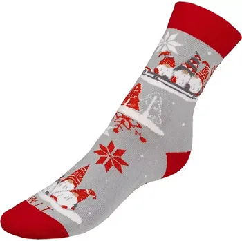 Dámské ponožky Vánoční ponožky Bellatex Trpaslíci šedo-červené