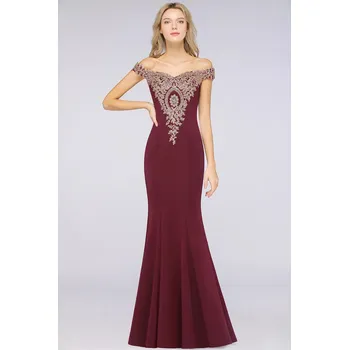 Dámské šaty Krajkové šaty s krátkou vlečkou a výšivkou pro elegantní galavečery Barva: Bordová, Velikost: 2XL