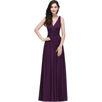 Dámské šaty Dlouhé šifonové šaty s výstřihem do V pro svatební nebo večerní hosty Barva: Fialová, Velikost: M