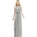 Dlouhé šifonové šaty s halter výstřihem a páskem pro slavnostní hosty Barva: Stříbrná, Velikost: XS