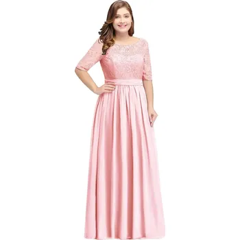 Dámské šaty Dlouhé krajkové šaty s šifonem pro svatební hosty a plesy Barva: Růžová, Velikost: 6XL