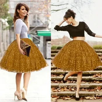 Dámská sukně Krátká tylová sukně s pružným pasem pro ples nebo taneční akce Barva: Hnědá