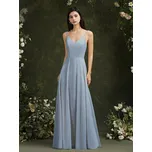 Lehké šifonové šaty s ramínky pro letní svatby a večerní akce Barva: Modrá, Velikost: 4XL