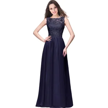 Dámské šaty Dlouhé šifonové šaty s krajkou pro družičky a slavnostní příležitosti Barva: Tmavě Modrá, Velikost: M