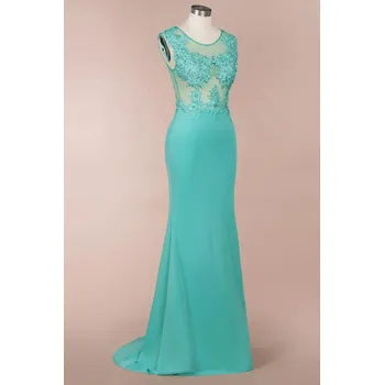Dámské šaty Dlouhé krajkové šaty s průhledným živůtkem a vlečkou pro ples Barva: Světle zelená, Velikost: 3XL