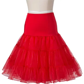 Dámská sukně Krátká sukně z organzy – vintage styl pro tanec a večírky Barva: Červená, Velikost: M