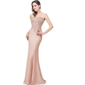 Dámské šaty Dlouhé krajkové šaty s průsvitným živůtkem a mořským střihem Barva: Pudrová, Velikost: 3XL