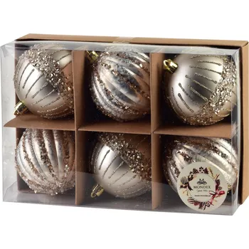 Vánoční dekorace Sada vánočních baněk Santa Lila 6 ks champagne