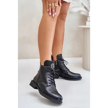 Dámská zimní obuv Zateplené Kotníkové Boty Na Ploché Podpatku S Ozdobou Černé Leonise Velikost: 36