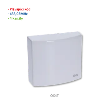 Přijímač 4-kanálový externí, 433,92MHz, NICE, napájení 230V, včetně trafa, krytí IP44, s boxem, se zabudovaným vysílačem