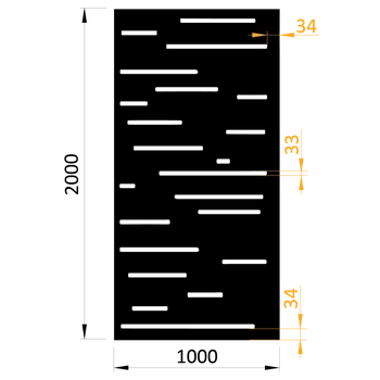 Příslušenství pro plot Designová kovová výplň, laserem vypálený vzor 8211, rozměr 1000x2000x2,0 mm +/- 0,5%, výška výpalku 34 mm, bez povrchové úpravy, perforace 14%