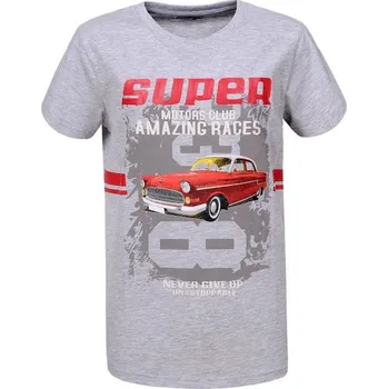 Chlapecké tričko GLO-STORY automobil krátký rukáv Barva: Šedá, Velikost: 146