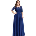 Dlouhé krajkové šaty s šifonem pro svatební hosty a plesy Barva: Safírová, Velikost: 7XL