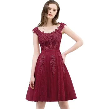 Dámské šaty Krátké krajkové šaty s 3D květy v áčkovém střihu pro slavnostní chvíle Barva: Bordová, Velikost: 4XL