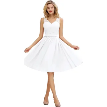 Dámské šaty Krátké šifonové šaty s krajkovým živůtkem pro družičky a svatební oslavy Barva: Bílá, Velikost: 2XL