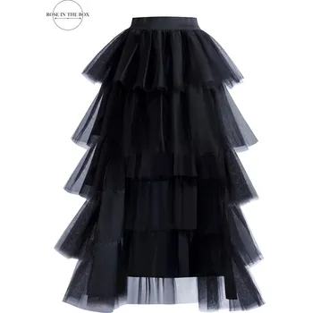 Dámská sukně Asymetrická tylová sukně s volány pro slavnostní a módní styl Barva: Černá