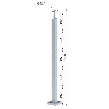 Zábradlí Nerezový sloup, vrchní kotvení, 4 řadový M6, vrch pevný